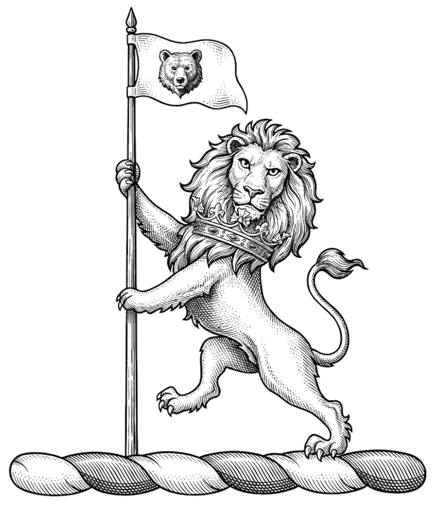 Lion Rampant Gorged with a Ducal Coronet Holding a Standard digital download: Includes Color PNG, B&W PNG, and SVG vector files
