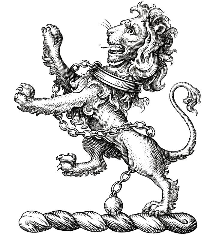 A lion rampant, gorged with a collar and chain reflexed over the back digital download: Includes Color PNG, B&W PNG, and SVG vector files