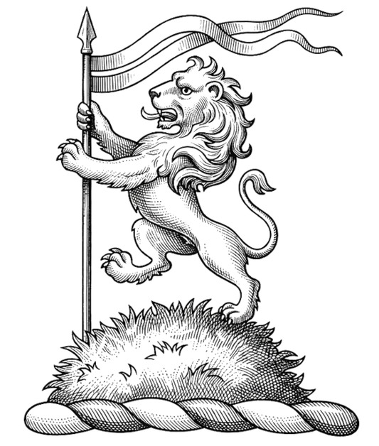 Lion Rampant on Mound Holding a Spear digital download: Includes Color PNG, B&W PNG, and SVG vector files