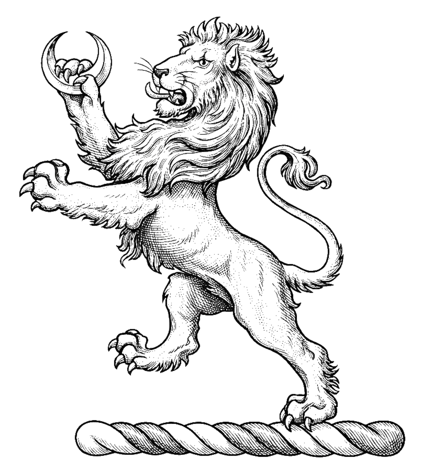 A lion rampant, holding in the dexter paw a crescent digital download: Includes Color PNG, B&W PNG, and SVG vector files