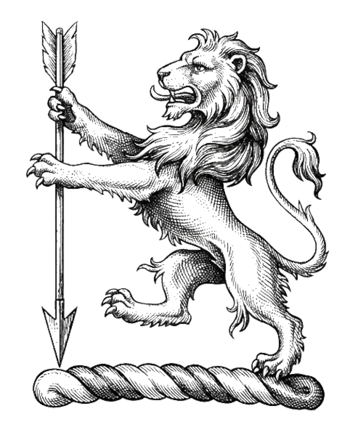 Lion Rampant Supporting an Arrow in Pale Point Downwards digital download: Includes Color PNG, B&W PNG, and SVG vector files