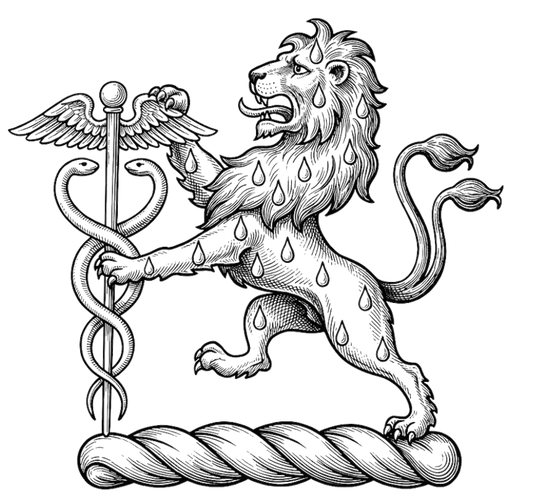 Lion Rampant Supporting a Caduceus digital download: Includes Color PNG, B&W PNG, and SVG vector files