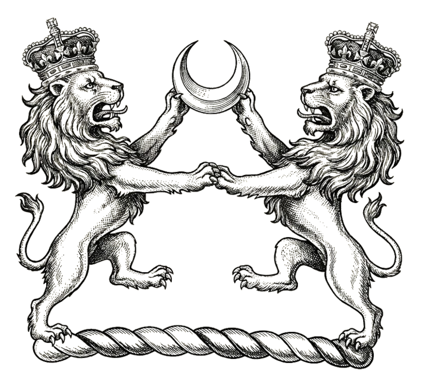 Two Lions Rampant Combatant Supporting a Crescent digital download: Includes Color PNG, B&W PNG, and SVG vector files