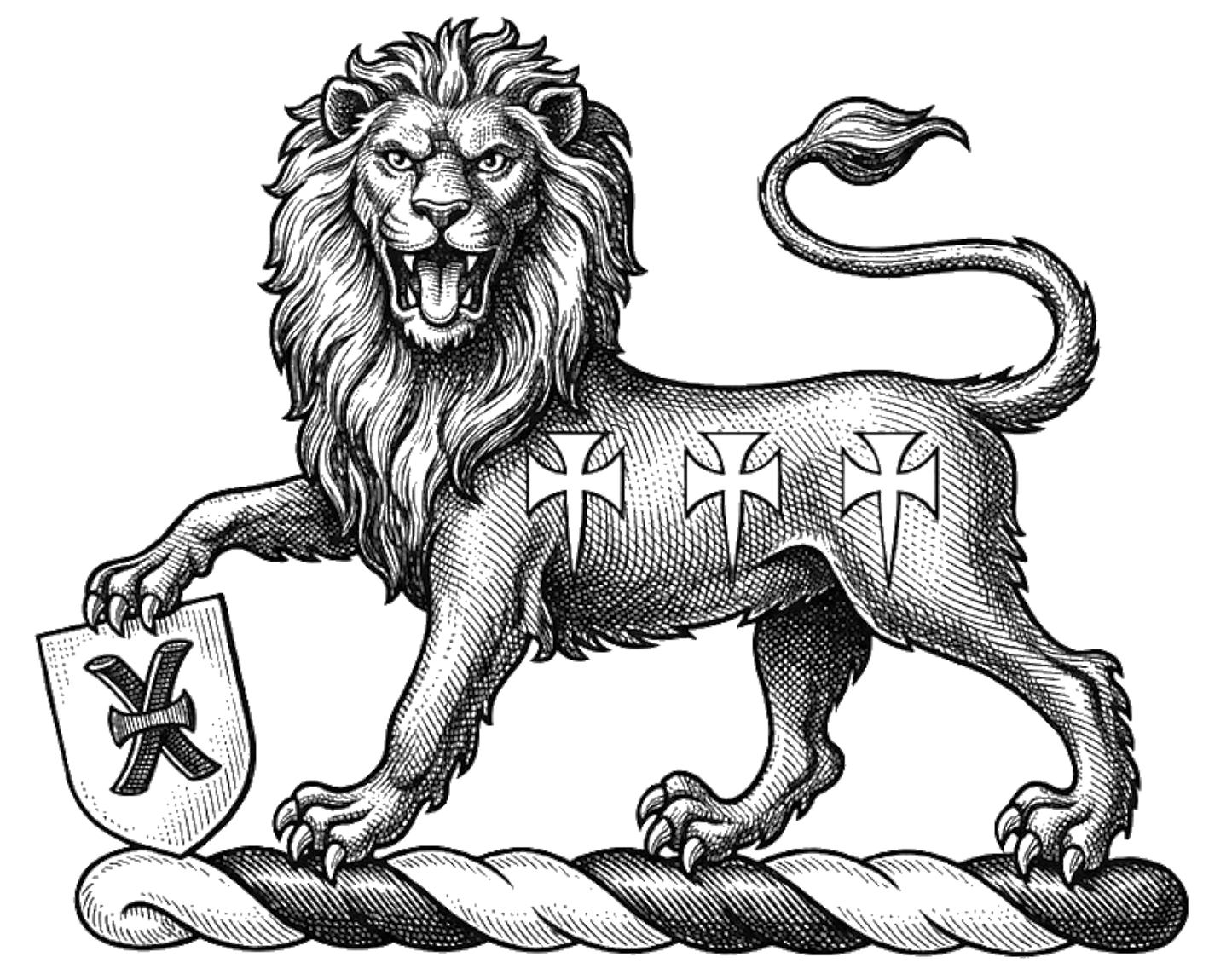 Lion Gardant with Shield digital download: Includes Color PNG, B&W PNG, and SVG vector files
