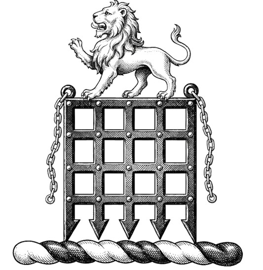 On a portcullis sable, lined and studded argent, a lion passant of the last digital download: Includes Color PNG, B&W PNG, and SVG vector files