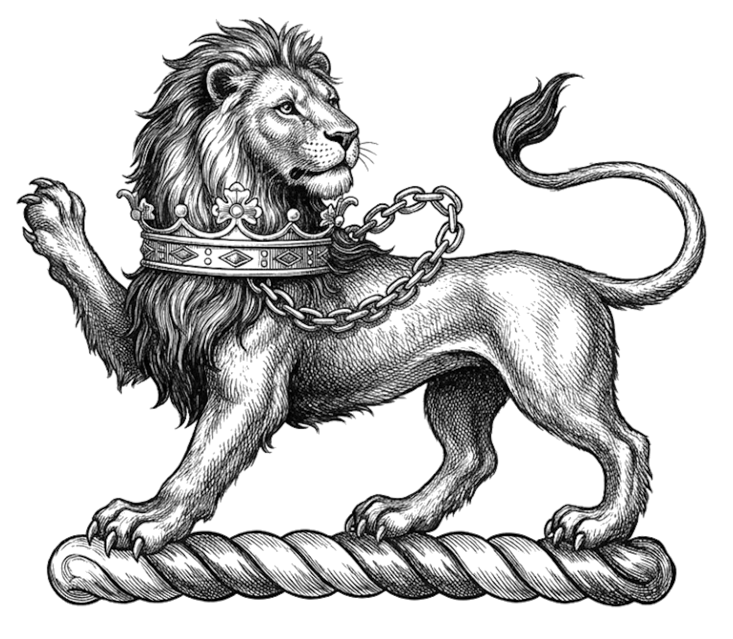 Lion Passant Regardant Ducally Gorged and Chained Crest digital download: Includes Color PNG, B&W PNG, and SVG vector files