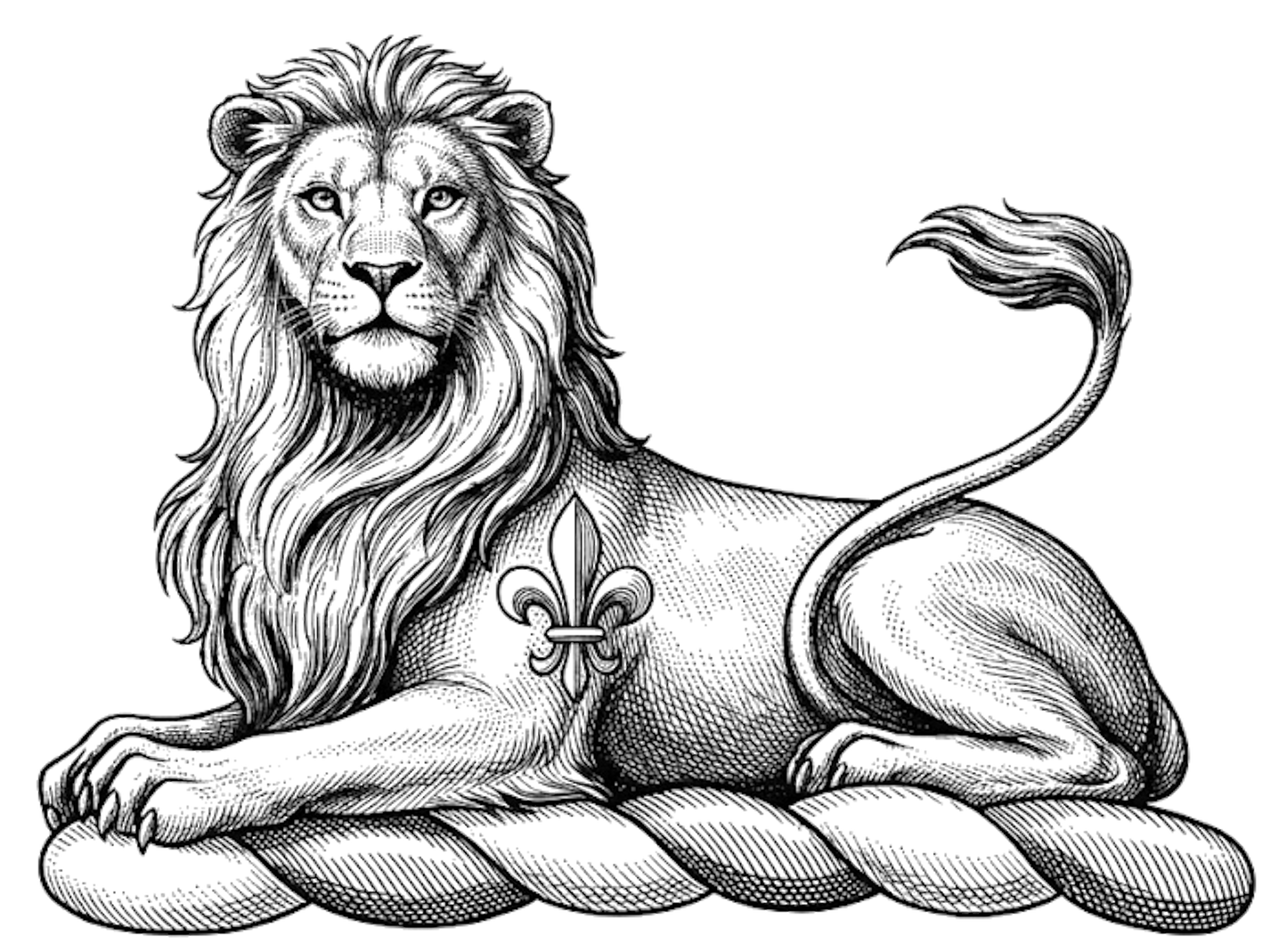 A Lion Couchant Gardant Charged With A Fleur-de-lis digital download: Includes Color PNG, B&W PNG, and SVG vector files