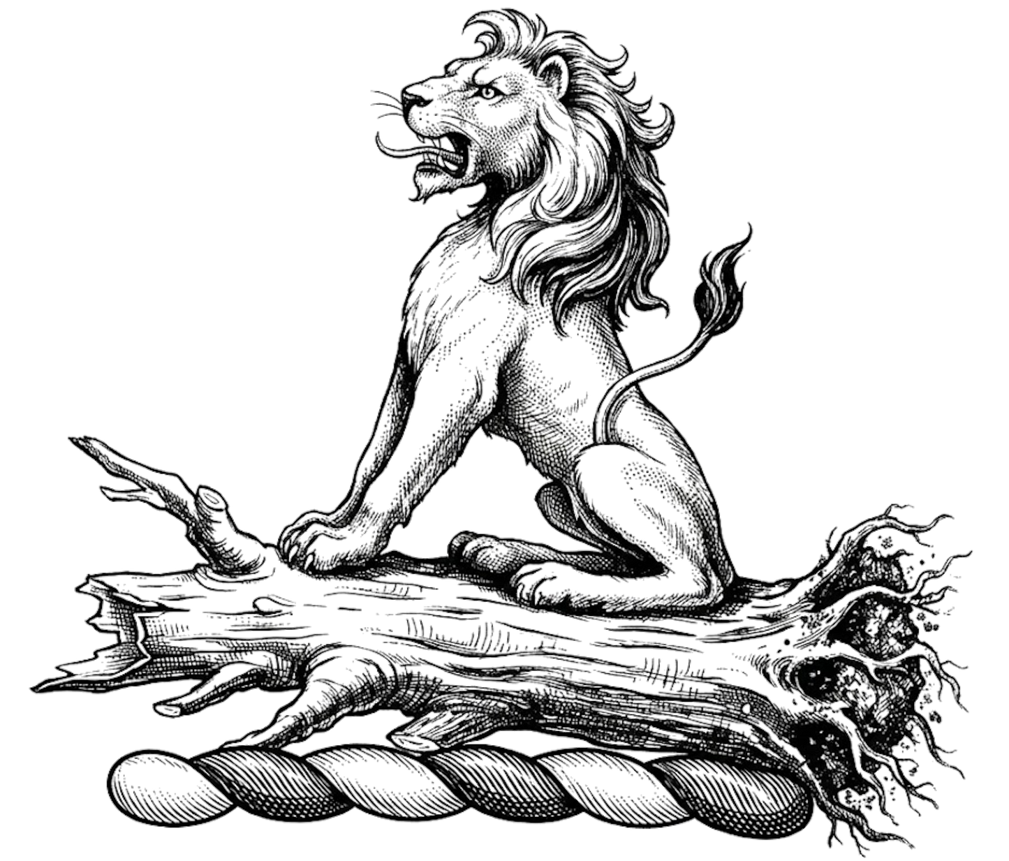 On the stump of a tree in fess, couped and eradicated, a lion sejant digital download: Includes Color PNG, B&W PNG, and SVG vector files