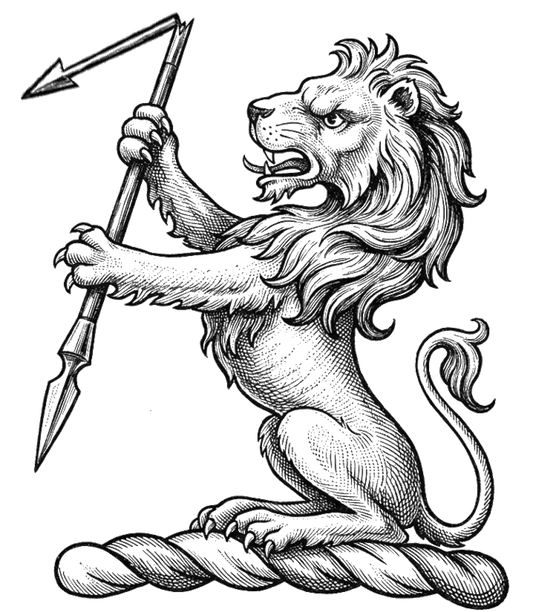 A lion sejant argent, holding in the paws a broken tilting-spear of the same digital download: Includes Color PNG, B&W PNG, and SVG vector files
