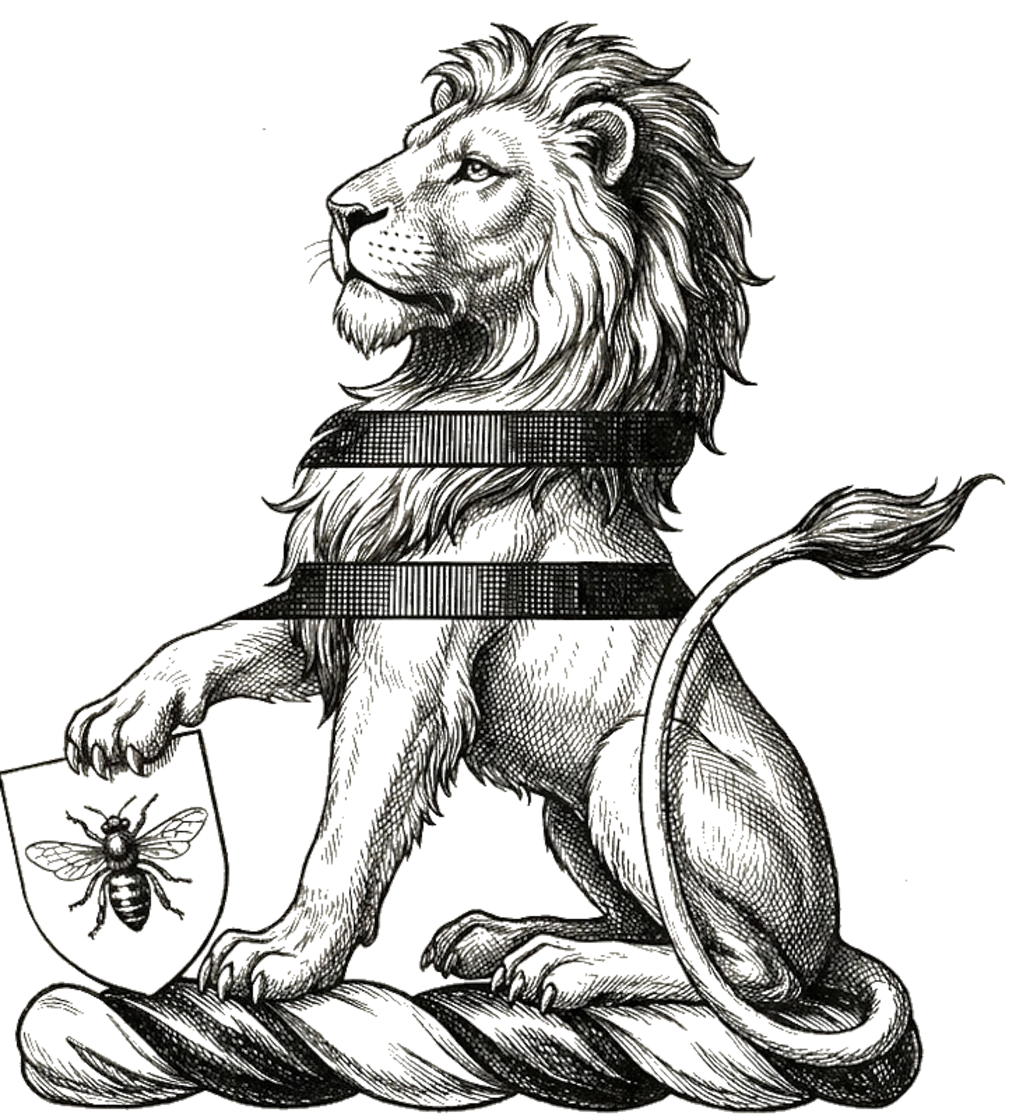Lion Sejant Supporting Shield with Bee Crest digital download: Includes Color PNG, B&W PNG, and SVG vector files