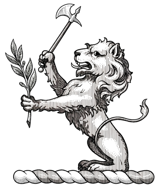 Lion Sejant Gules Holding Battle-Axe and Laurel Branch digital download: Includes Color PNG, B&W PNG, and SVG vector files