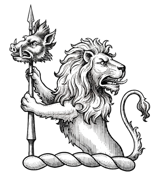 Demi-Lion Regardant Supporting a Spear Enfiled with a Boar's Head digital download: Includes Color PNG, B&W PNG, and SVG vector files