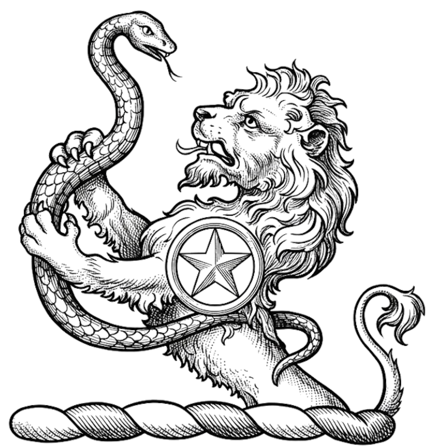 A demi-lion rampant argent, charged on the shoulder with a mullet within an annulet, holding in the paws a snake entwined azure digital download: Includes Color PNG, B&W PNG, and SVG vector files