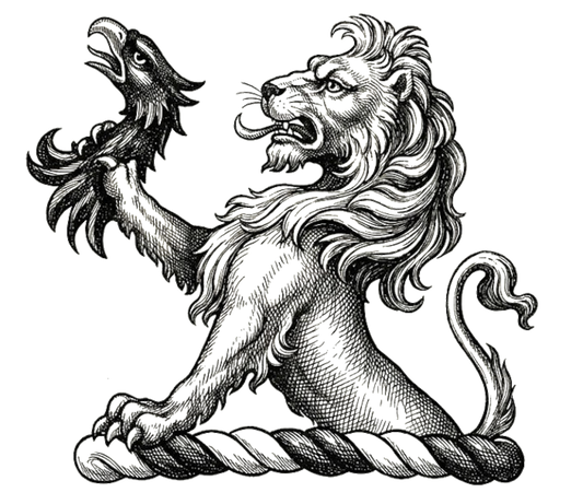 A demi-lion Or, the sinister paw resting on the wreath, and holding in the dexter an eagle's head erased Sable digital download: Includes Color PNG, B&W PNG, and SVG vector files