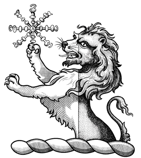 Demi-lion per pale or and vert holding an escarbuncle digital download: Includes Color PNG, B&W PNG, and SVG vector files