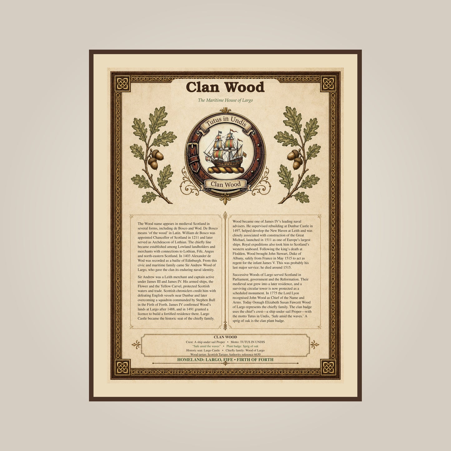 Scottish Clan Wood Heritage Poster - Instant Digital Download