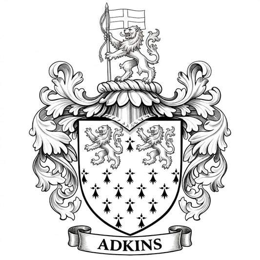 The Adkins Family Coat of Arms digital download: Includes Color PNG, B&W PNG, and SVG vector files