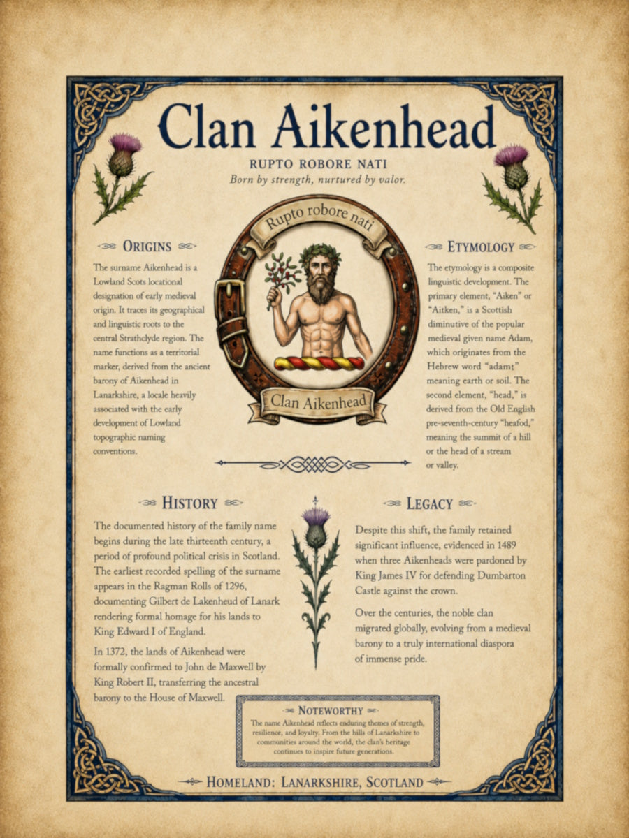 Scottish Clan Aikenhead Heritage Poster - Instant Digital Download