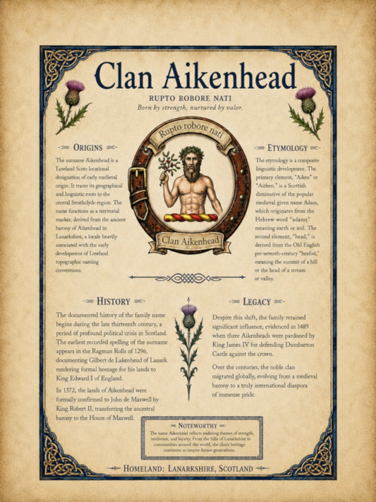 Scottish Clan Aikenhead Heritage Poster - Instant Digital Download