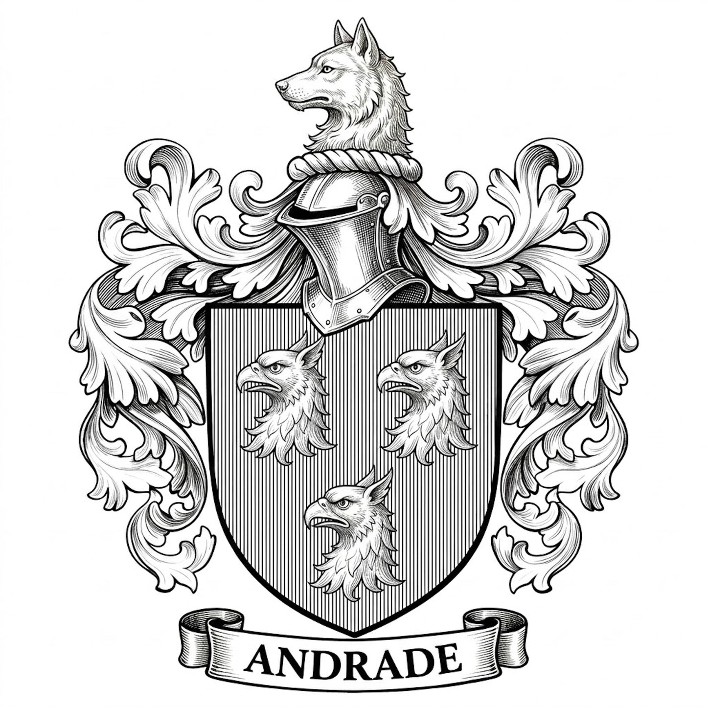 The Andrade Family Coat of Arms digital download: Includes Color PNG, B&W PNG, and SVG vector files