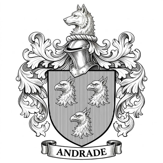 The Andrade Family Coat of Arms digital download: Includes Color PNG, B&W PNG, and SVG vector files