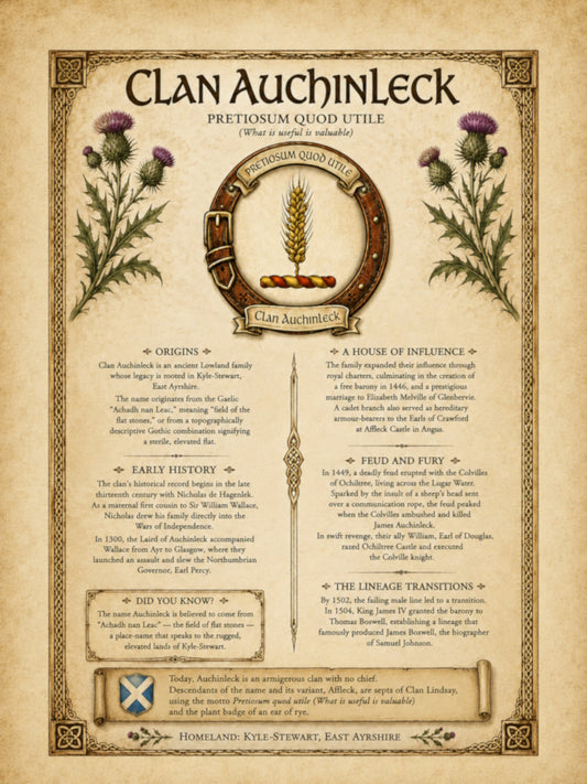 Scottish Clan Auchinleck Heritage Poster - Instant Digital Download digital download: Includes Color PNG, B&W PNG, and SVG vector files