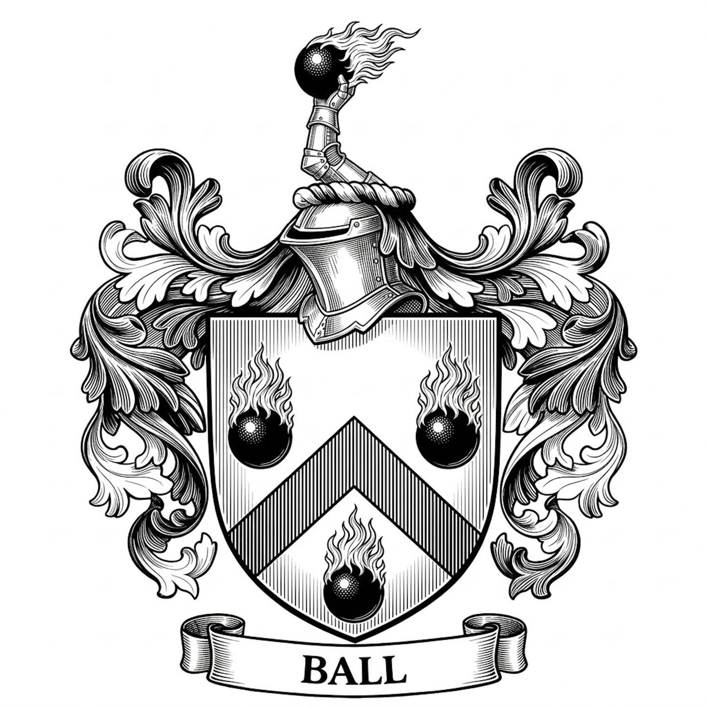 The Ball Family Coat of Arms digital download: Includes Color PNG, B&W PNG, and SVG vector files