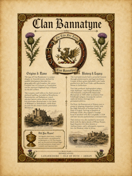 Scottish Clan Bannatyne Heritage Poster - Instant Digital Download