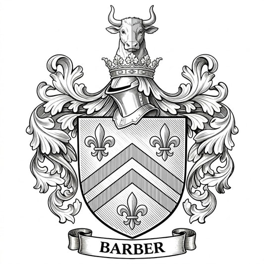 The Barber Family Coat of Arms digital download: Includes Color PNG, B&W PNG, and SVG vector files