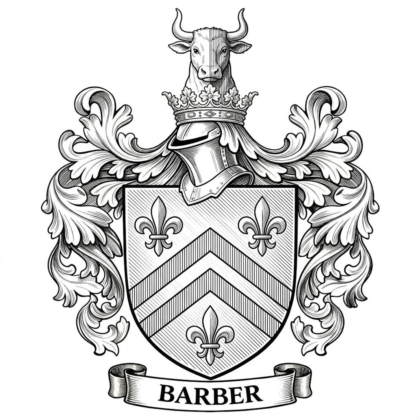 The Barber Family Coat of Arms digital download: Includes Color PNG, B&W PNG, and SVG vector files