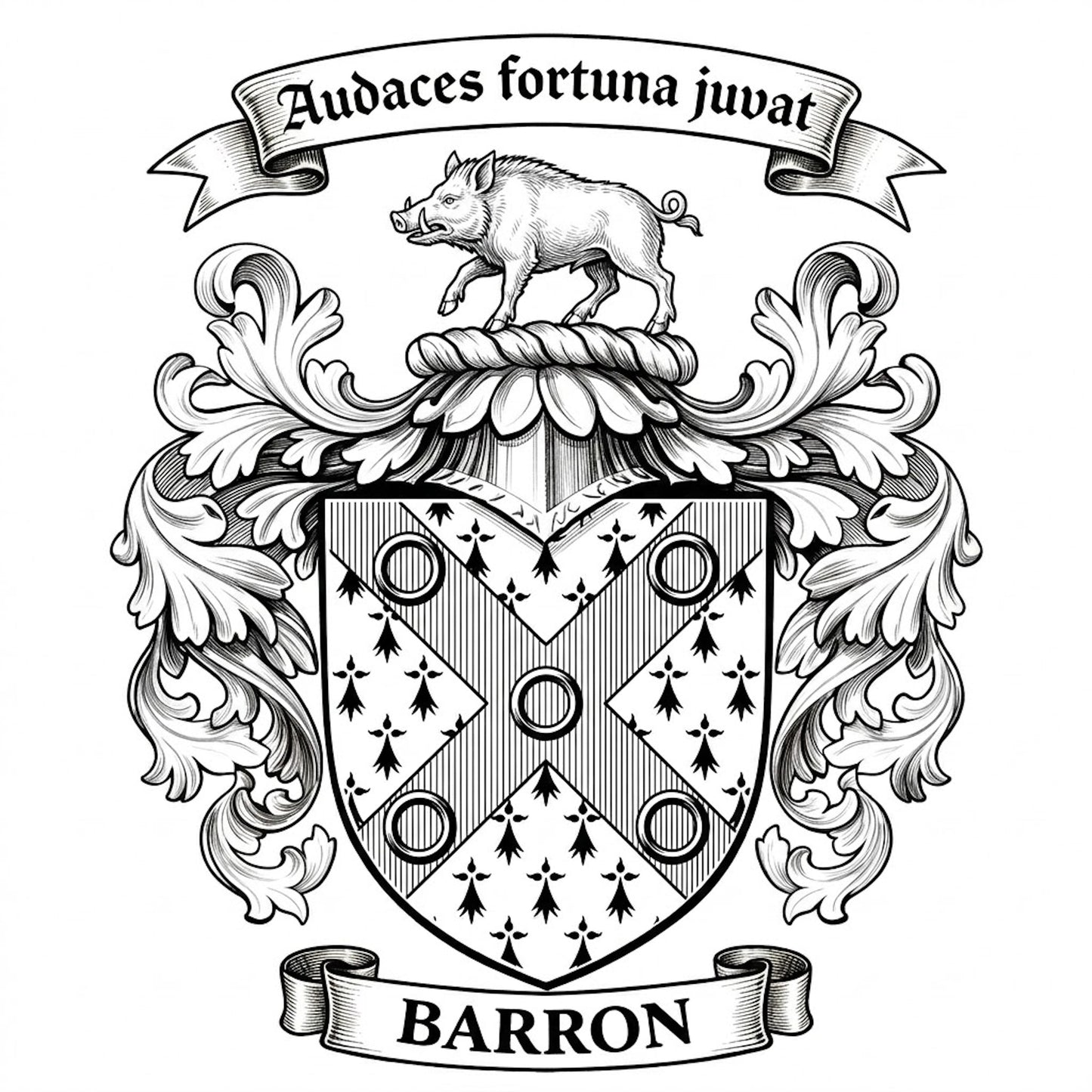 The Barron Family Coat of Arms digital download: Includes Color PNG, B&W PNG, and SVG vector files