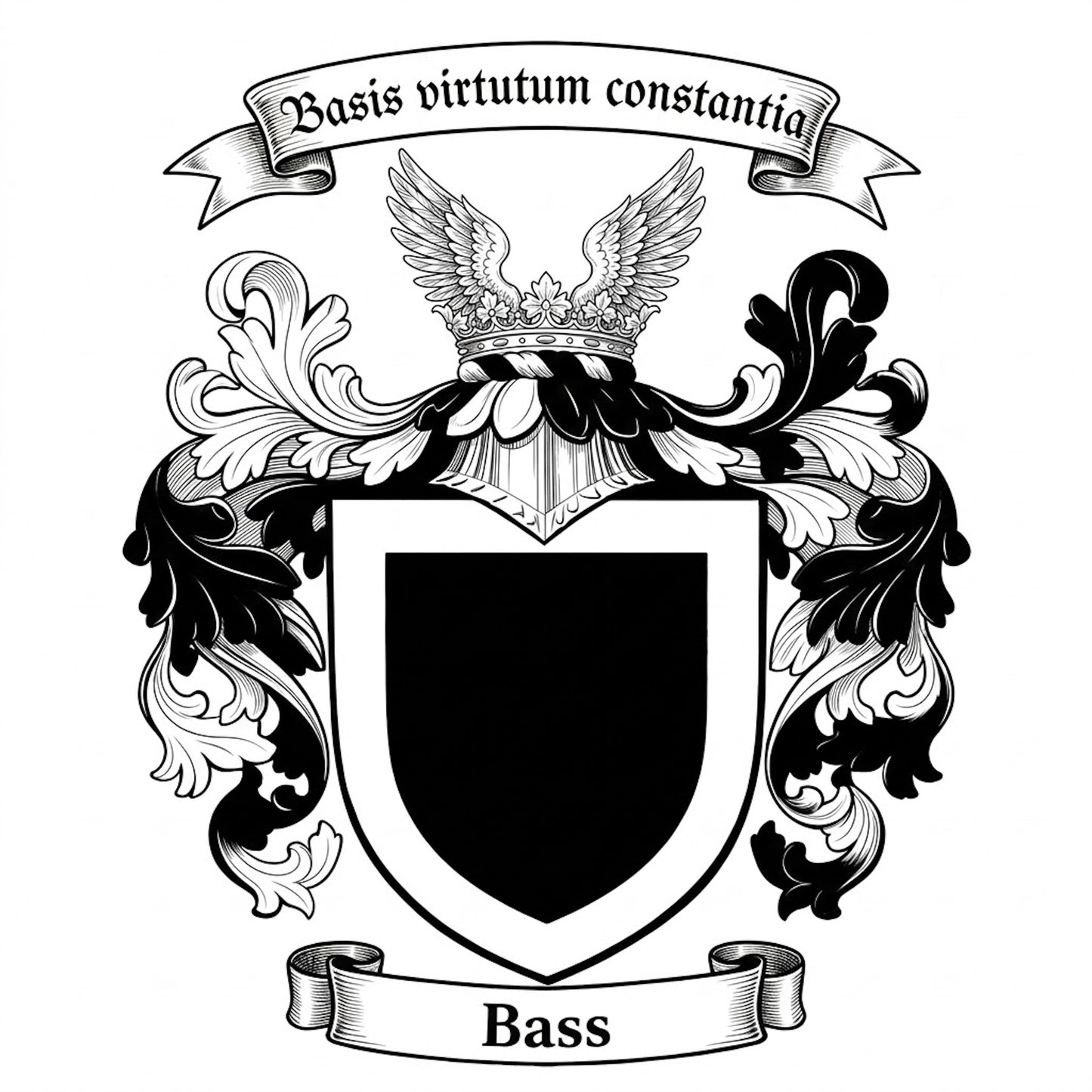 The Bass Family Coat of Arms digital download: Includes Color PNG, B&W PNG, and SVG vector files