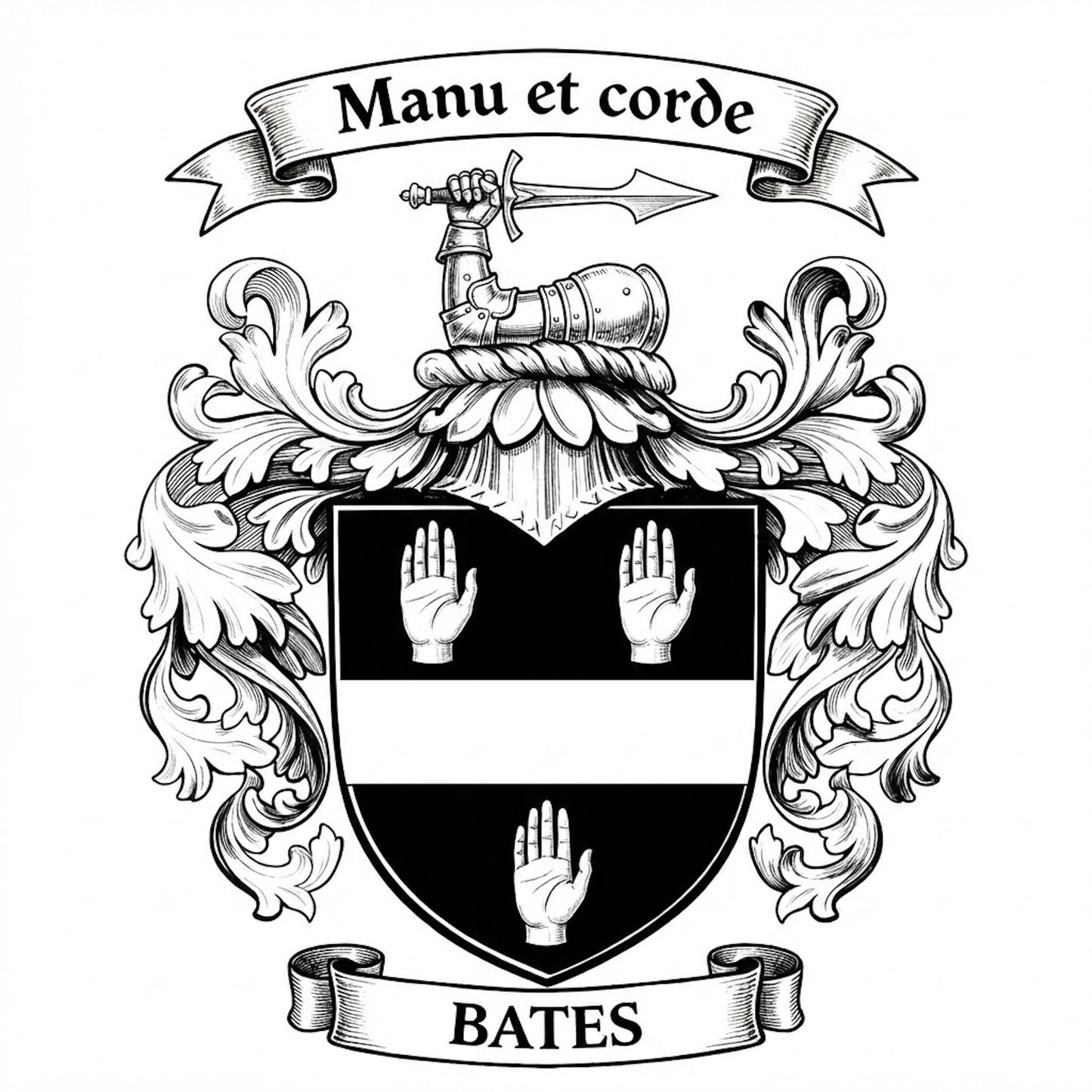 The Bates Family Coat of Arms digital download: Includes Color PNG, B&W PNG, and SVG vector files