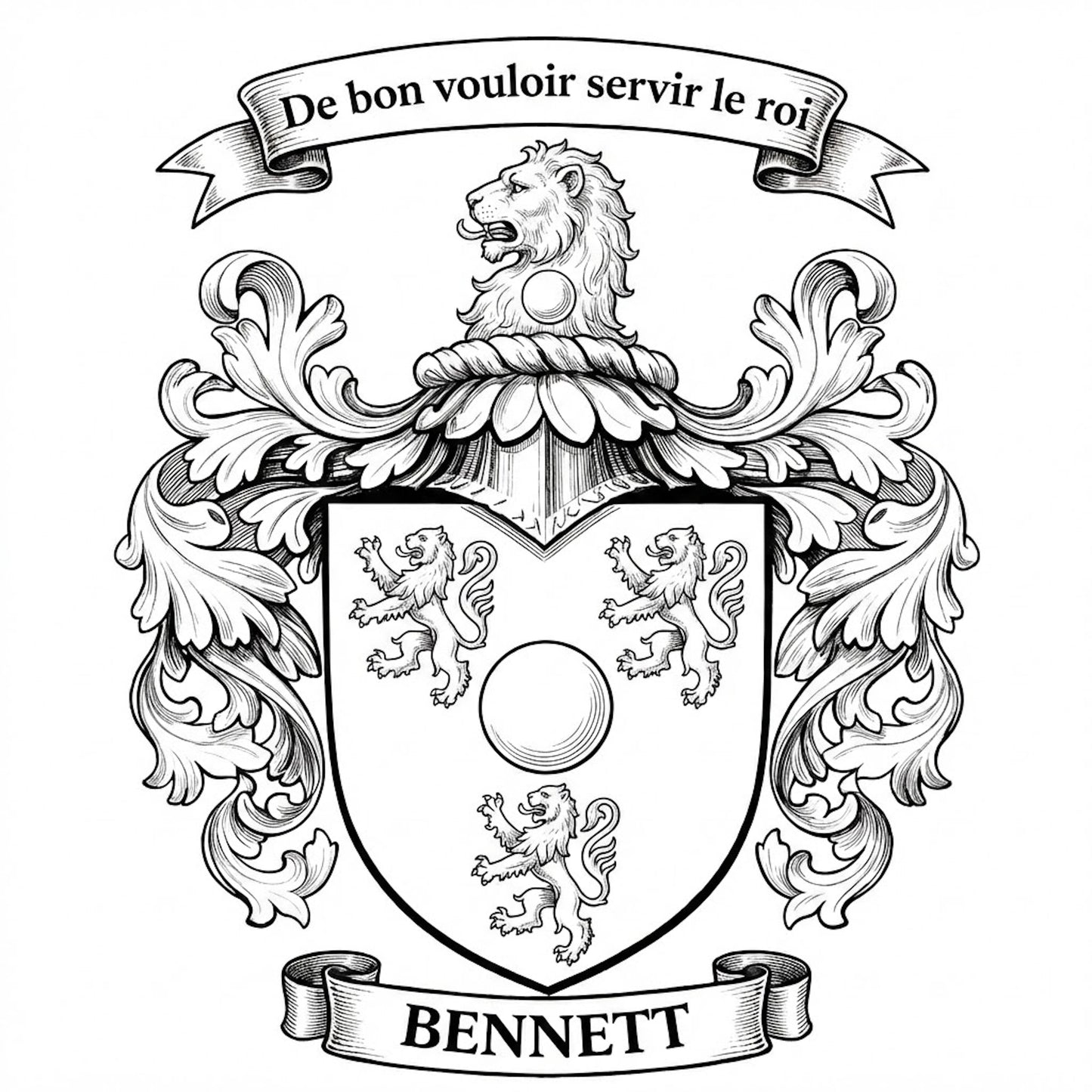 The Bennett Family Coat of Arms digital download: Includes Color PNG, B&W PNG, and SVG vector files