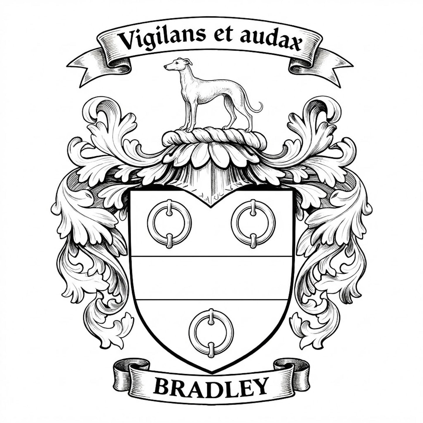 The Bradley Family Coat of Arms digital download: Includes Color PNG, B&W PNG, and SVG vector files