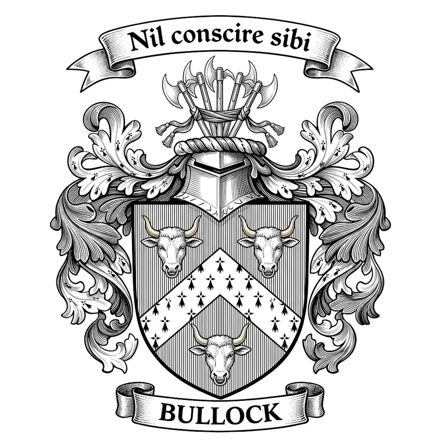 The Bullock Family Coat of Arms digital download: Includes Color PNG, B&W PNG, and SVG vector files