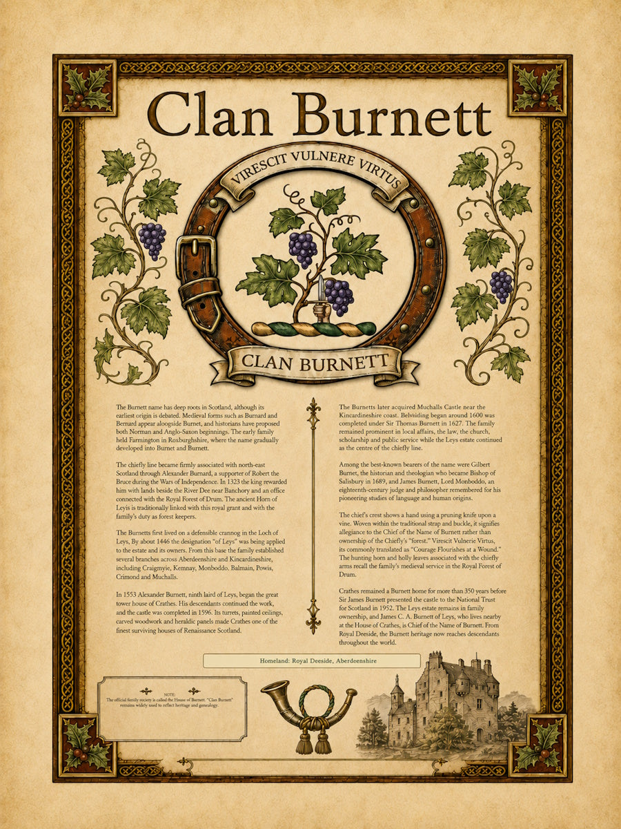 Scottish Clan Burnett Heritage Poster - Instant Digital Download digital download: Includes Color PNG, B&W PNG, and SVG vector files