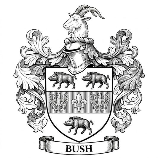 The Bush Family Coat of Arms digital download: Includes Color PNG, B&W PNG, and SVG vector files
