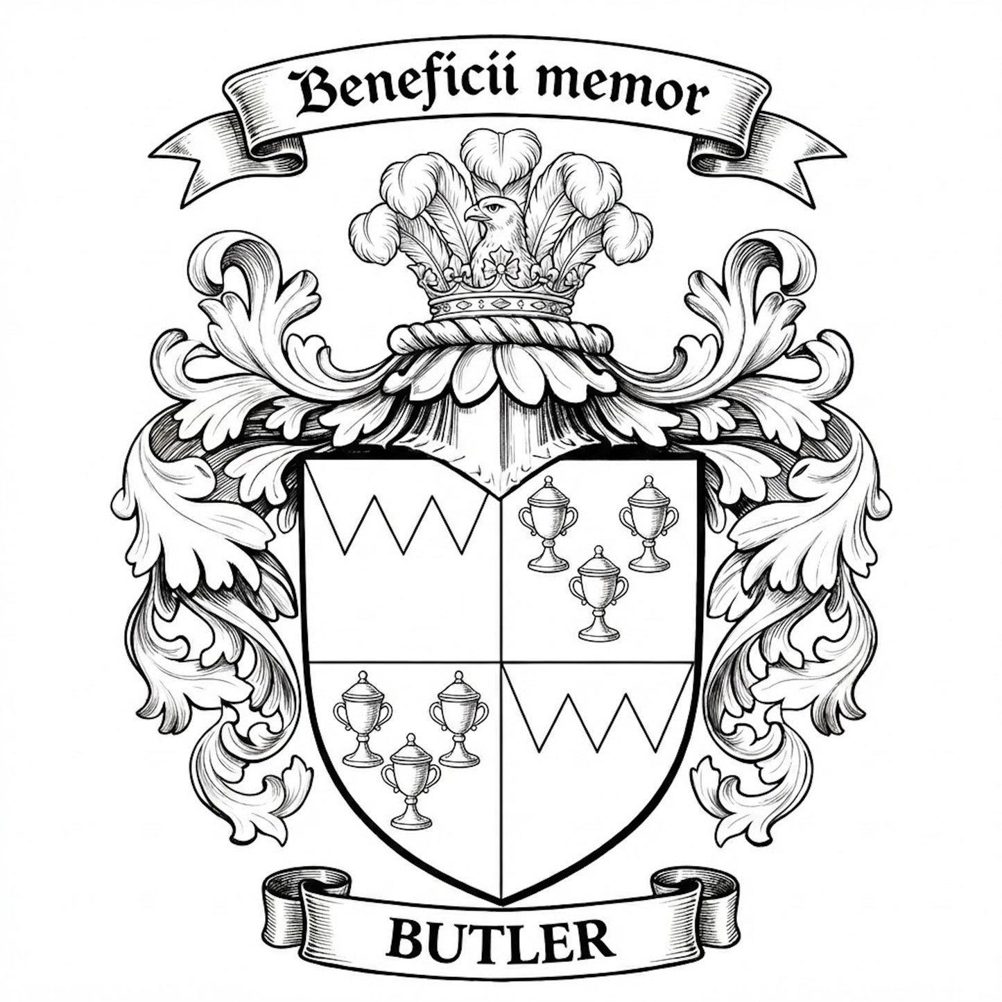 The Butler Family Coat of Arms digital download: Includes Color PNG, B&W PNG, and SVG vector files