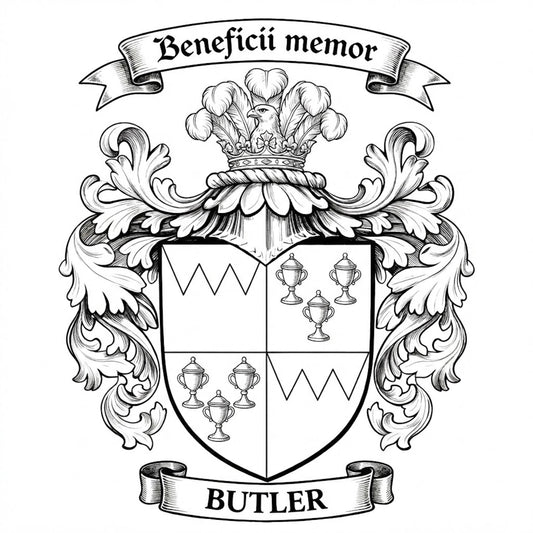 The Butler Family Coat of Arms digital download: Includes Color PNG, B&W PNG, and SVG vector files