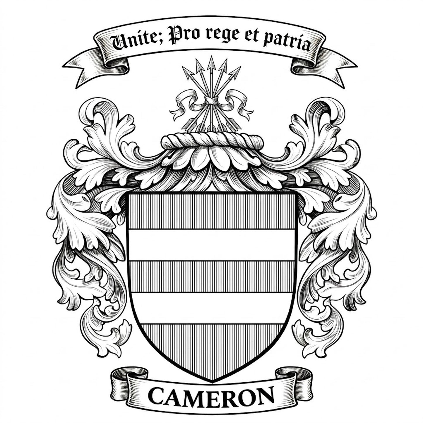 The Cameron Family Coat of Arms digital download: Includes Color PNG, B&W PNG, and SVG vector files