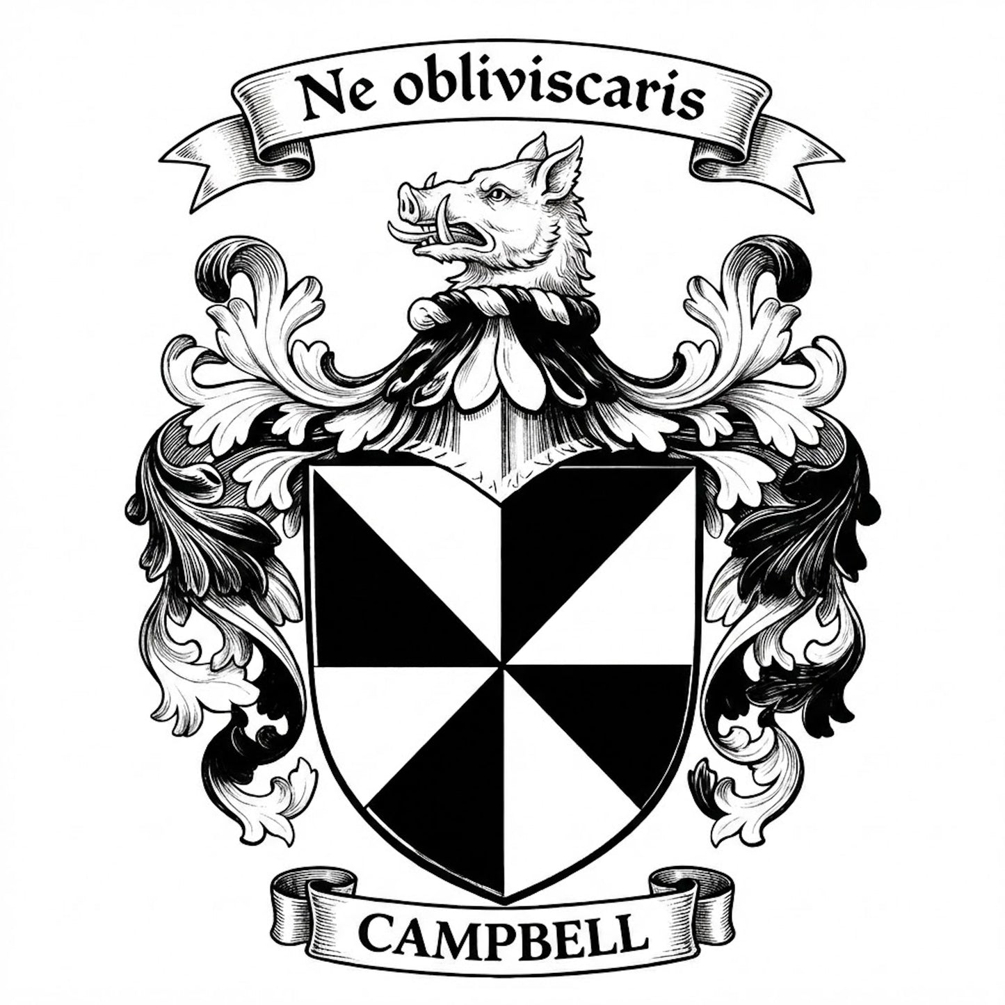 The Campbell Family Coat of Arms digital download: Includes Color PNG, B&W PNG, and SVG vector files
