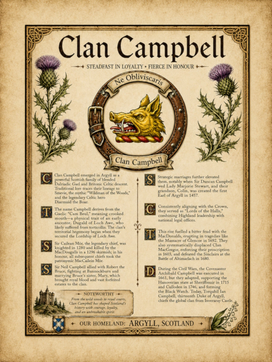 Scottish Clan Campbell Heritage Poster - Instant Digital Download digital download: Includes Color PNG, B&W PNG, and SVG vector files