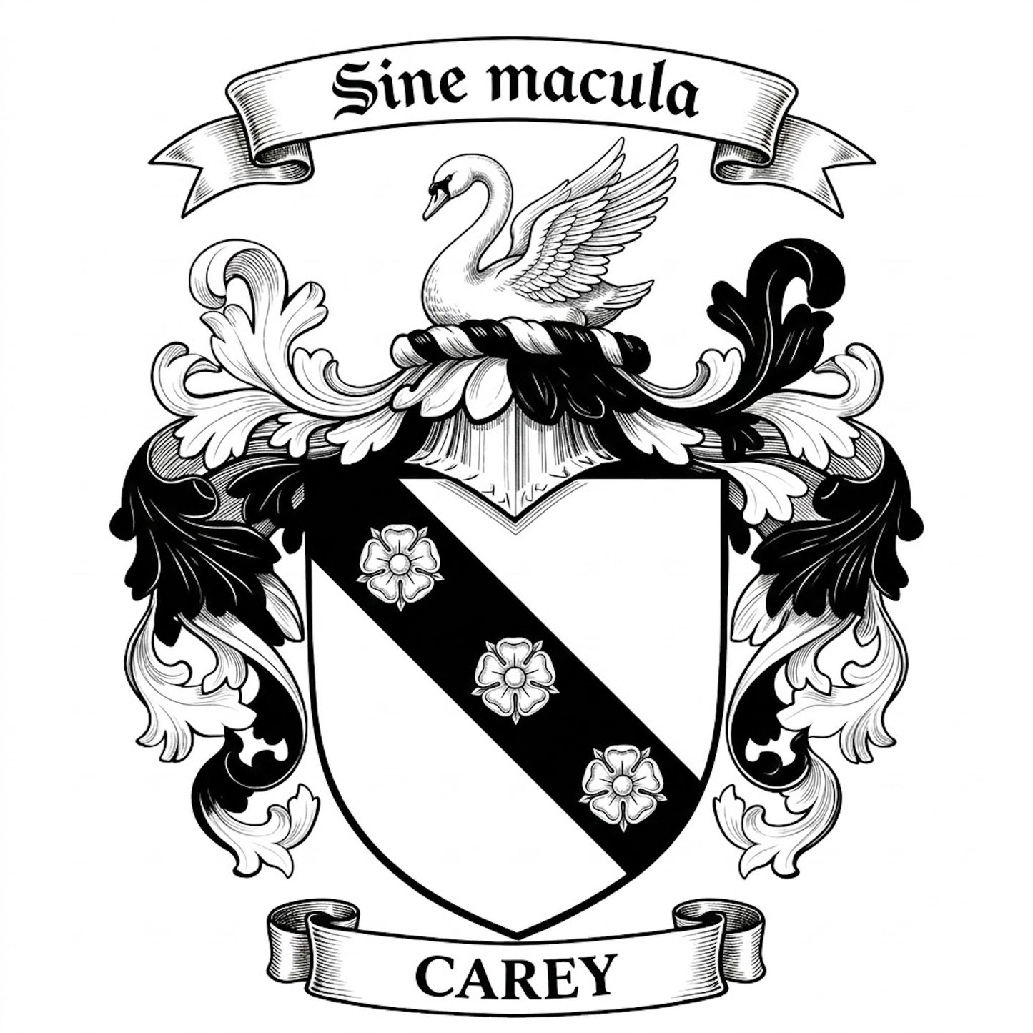 The Carey Family Coat of Arms digital download: Includes Color PNG, B&W PNG, and SVG vector files