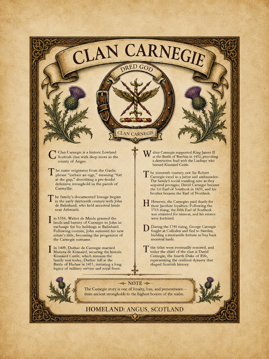Scottish Clan Carnegie Heritage Poster - Instant Digital Download