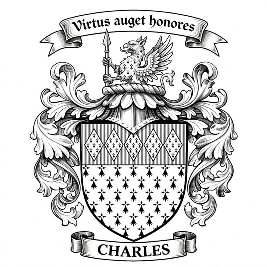 The Charles Family Coat of Arms digital download: Includes Color PNG, B&W PNG, and SVG vector files