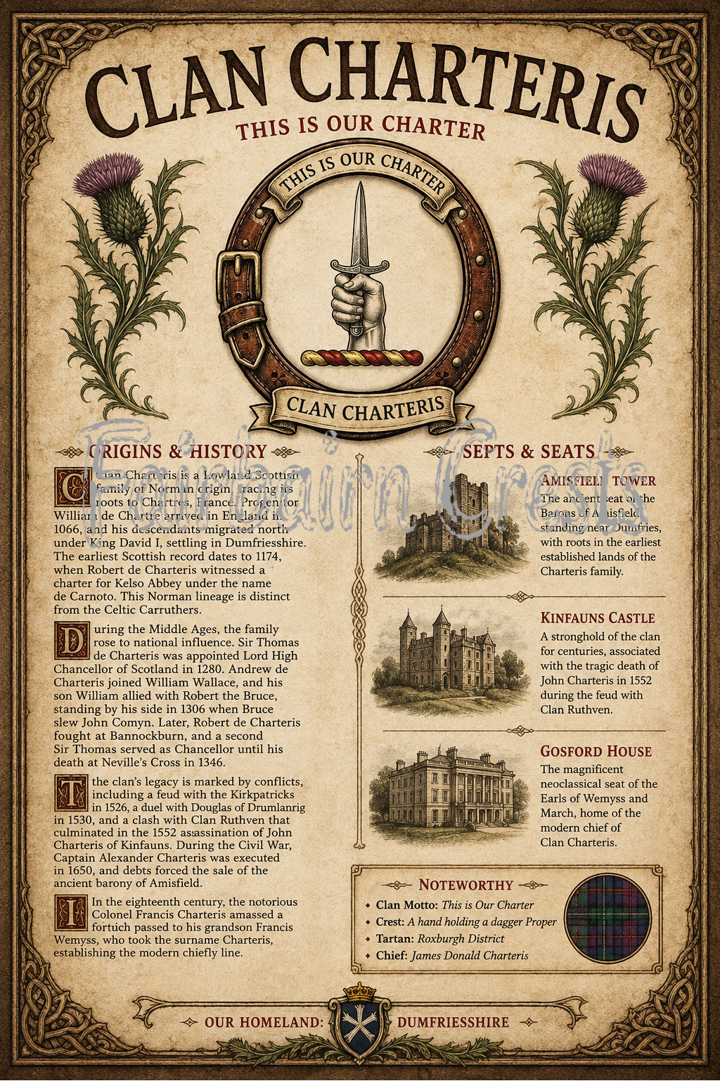 Scottish Clan Charteris Heritage Poster - Instant Digital Download