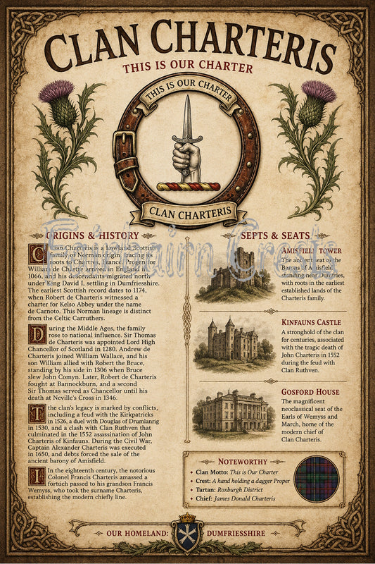 Scottish Clan Charteris Heritage Poster - Instant Digital Download