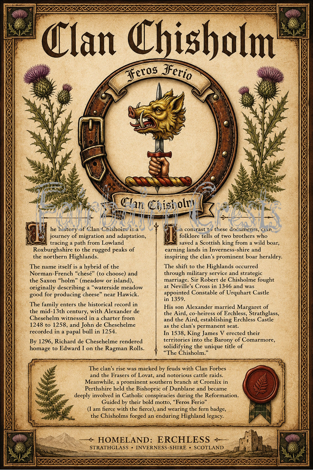 Scottish Clan Chisholm Heritage Poster - Instant Digital Download