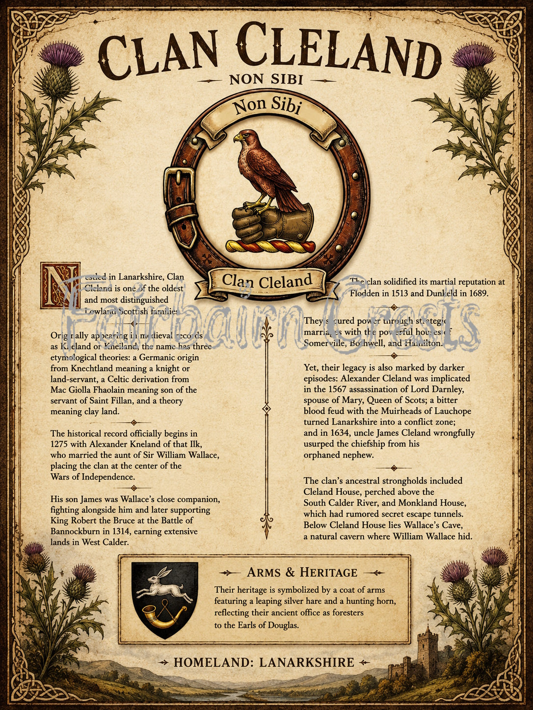 Scottish Clan Cleland Heritage Poster - Instant Digital Download